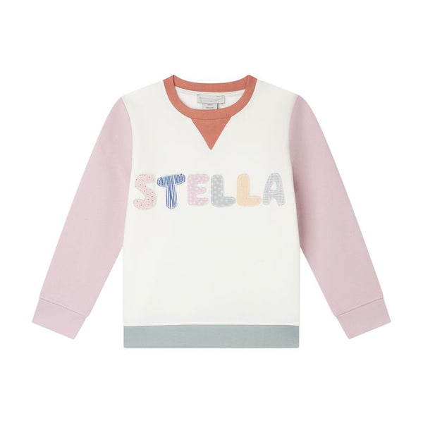 White Pink Stella Patches Crewneck