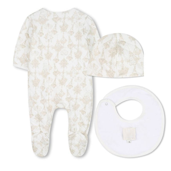 Off White Quilted Bear Footie Gift Set