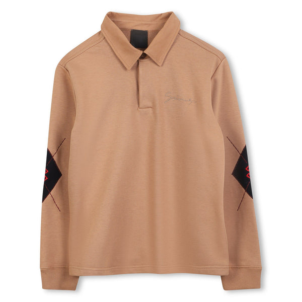 Sand Argyle Elbow Long Sleeve Polo