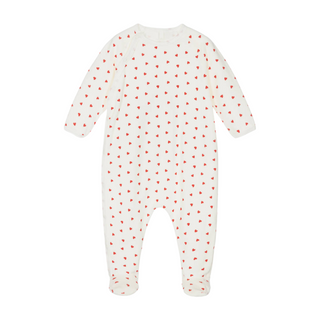 White Velour Snap Front Footie with Allover Red Hearts