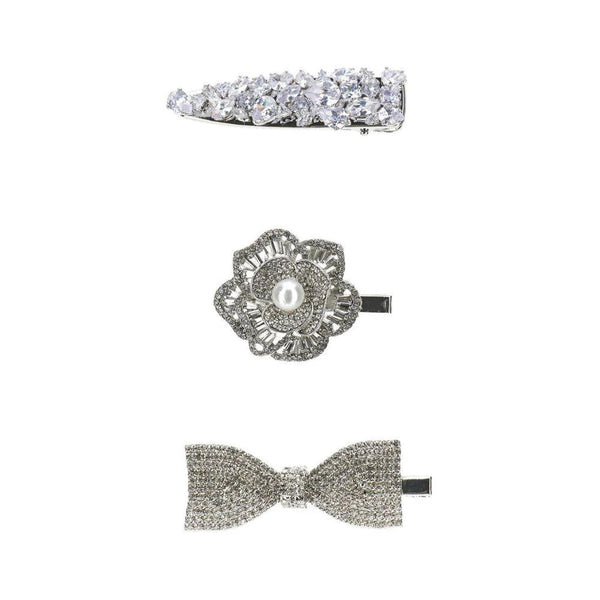 White and Silver Crystal Bijoux Hair Clips