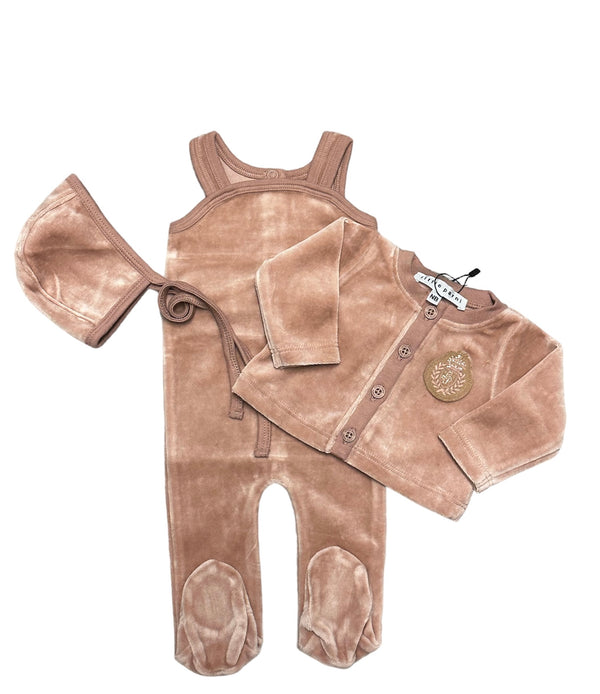 Pink Velour Romper with Cardigan The Red Balloon