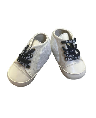 Ivory Baby Sneakers with Fuzzy Logo Panel