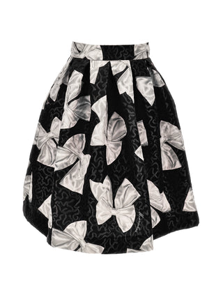Black Taffeta Midi Skirt with Large Brocade Bows