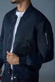 Navy Adults Emilio Satin Bomber Jacket