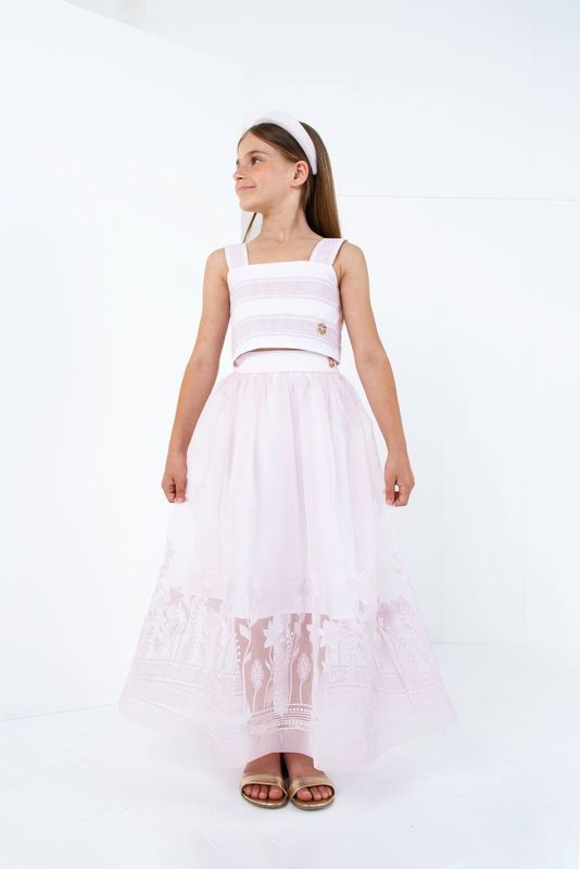 Pink Embroidered Organza Sleeveless Top