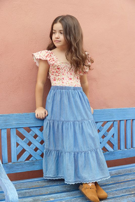 Blue Chambray Celine Midi Skirt