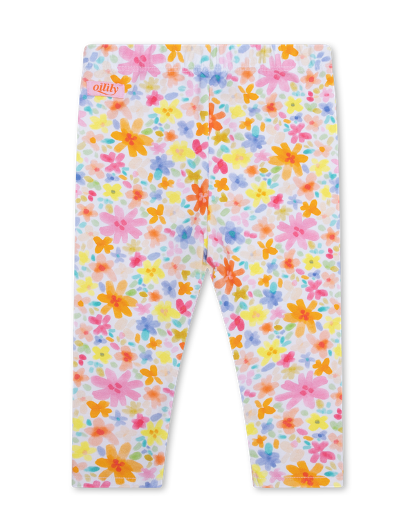 White Peppy Multicolor Flower Print Leggings