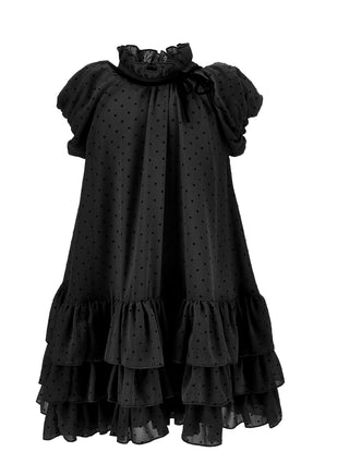 Black Polka Dot High Neck Ruffle Dress