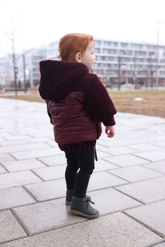 Maroon Velour Hooded Winter Bomber