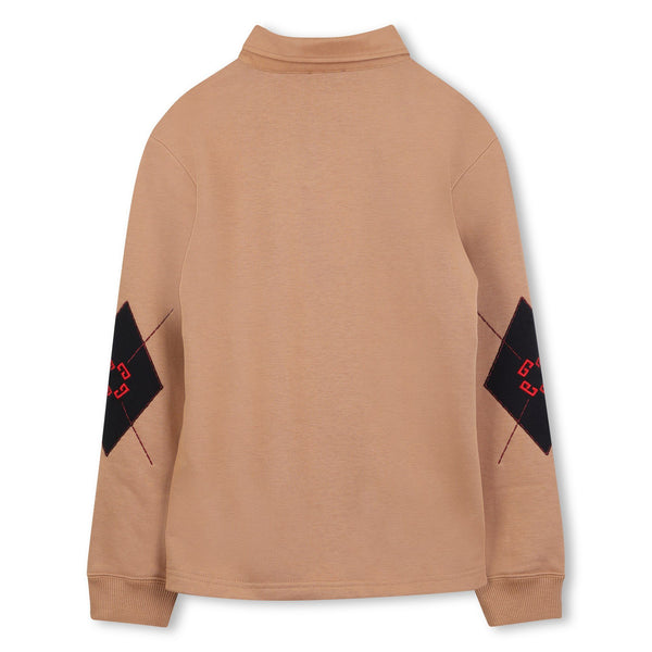 Sand Argyle Elbow Long Sleeve Polo