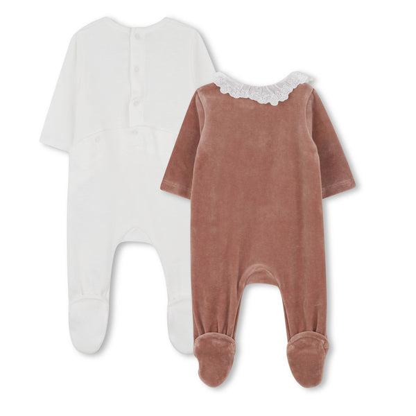 White and Mauve 2pc Footie Set