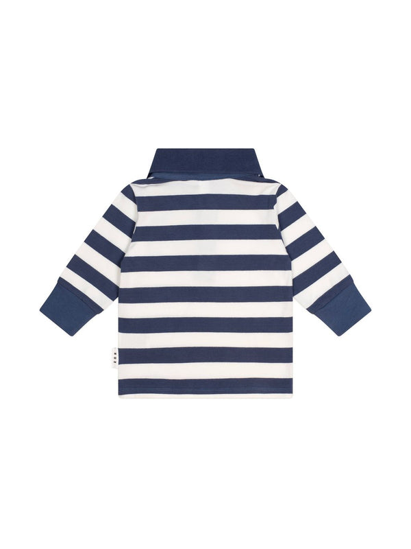Navy and White Striped Long Sleeve Polo