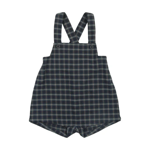 Navy Plaid Suspender Shorts