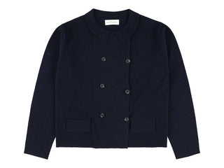 Navy Wool Yes Double Button Cardigan