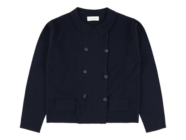 Navy Wool Yes Double Button Cardigan