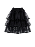 Black Tulle Tiered Midi Skirt