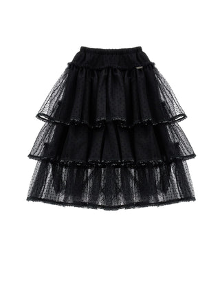 Black Tulle Tiered Midi Skirt