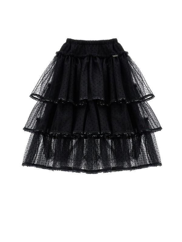Black Tulle Tiered Midi Skirt