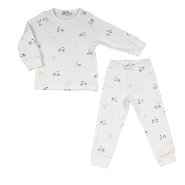 White Lehane Bike Print Pajama Set