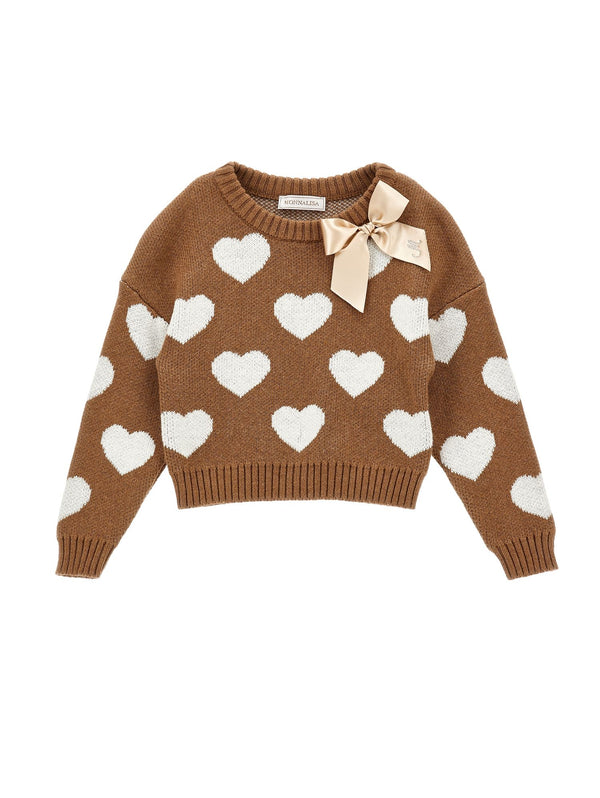 Brown and White Heart Sweater