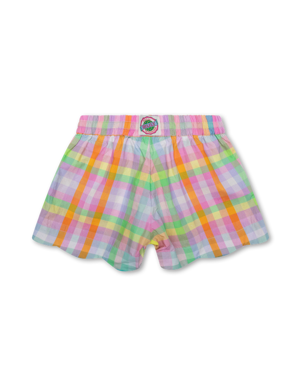 Prism Pink Pomme Scalloped Hem Plaid Shorts