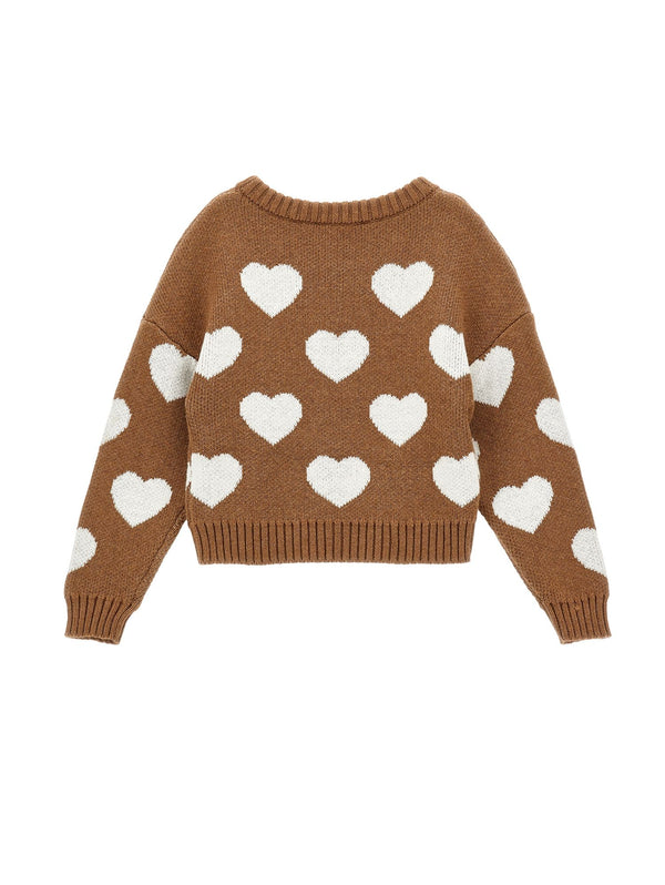 Brown and White Heart Sweater