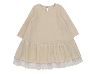 Beige Drop Waist Lace Trim Dress