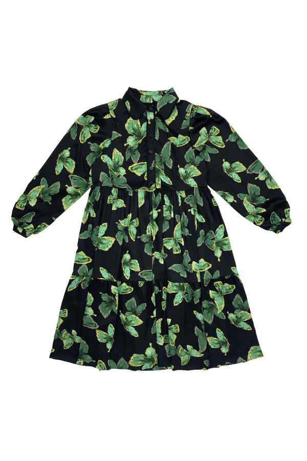 Black with Green Butterflies Ella Dress