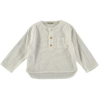 Off White Long Sleeve Shirt with Pocket and Mao Collar