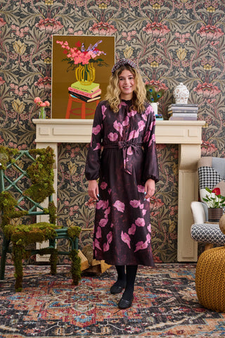 Brown with Mauve Floral Print Dress