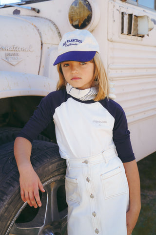 White and Navy 3/4 Sleeve Raglan Tee