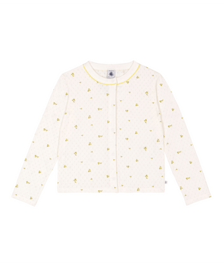 White with Green Flower Pointelle Cardigan