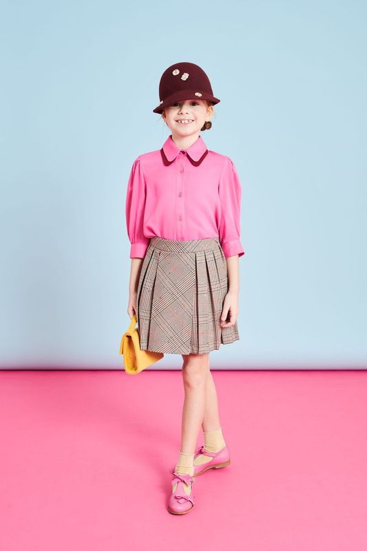 Brown Plaid Pleated Long Length Skirt