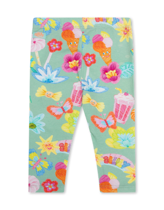 Green Peppy Floral and Cake Print Leggings