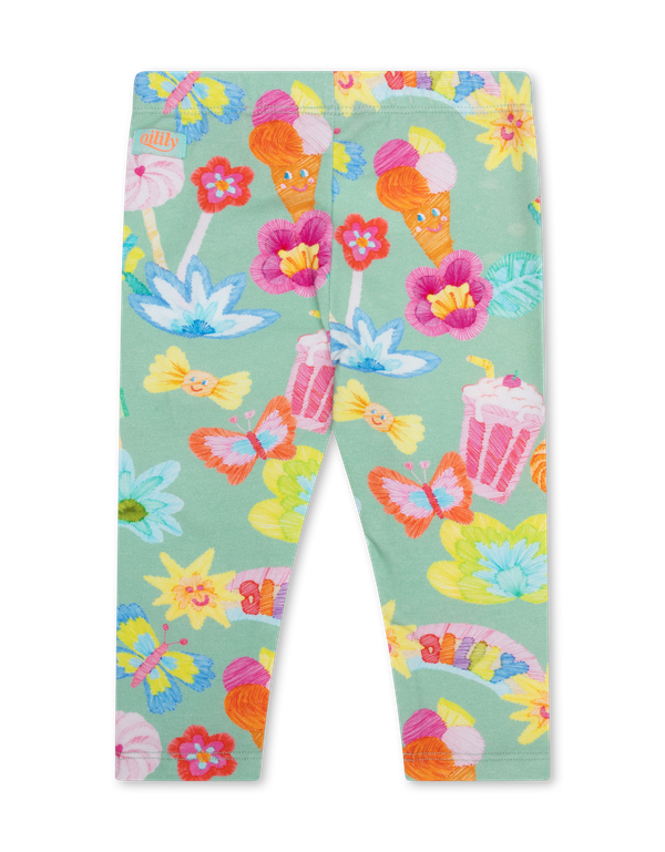 Green Peppy Floral and Cake Print Leggings