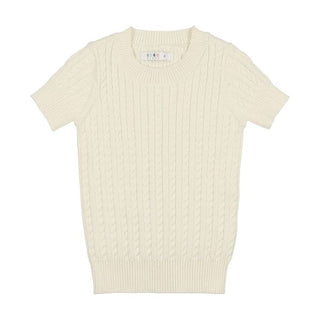 Cream Cable Short Sleeve Knit Sweater