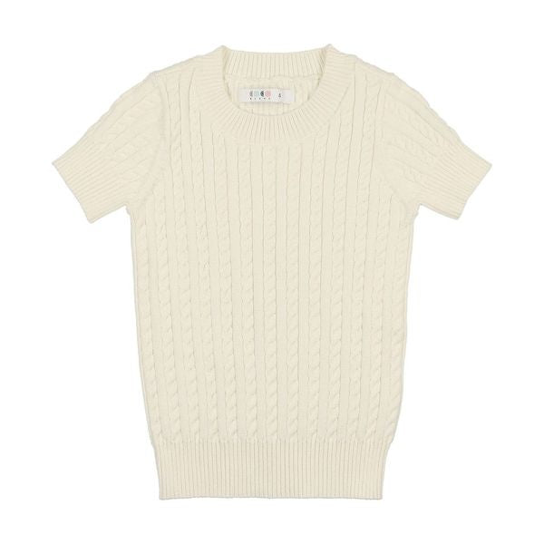 Cream Cable Short Sleeve Knit Sweater