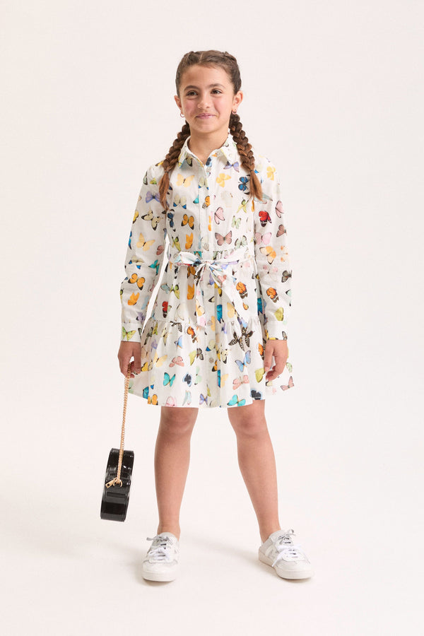 White Multicolor Butterfly Dress
