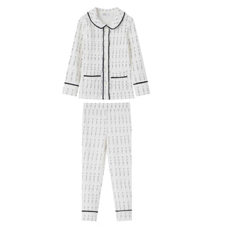 Blue Printed Collar Pajama Set