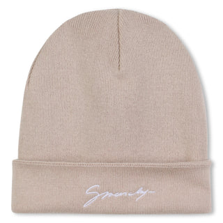 Cream Reversible Logo Knit Hat