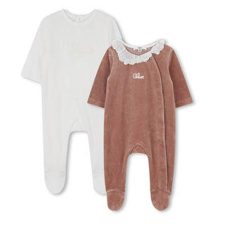 White and Mauve 2pc Footie Set