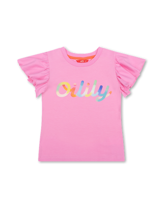 Fuchsia Tjancy Multicolor Logo Flutter Sleeve Tee