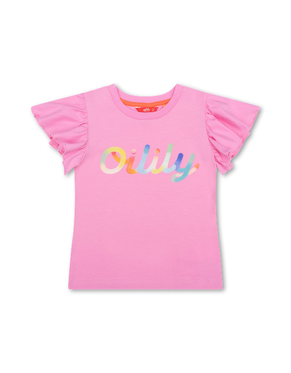 Fuchsia Tjancy Multicolor Logo Flutter Sleeve Tee