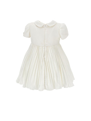 White Velvet Rose Waist Pleated Dress