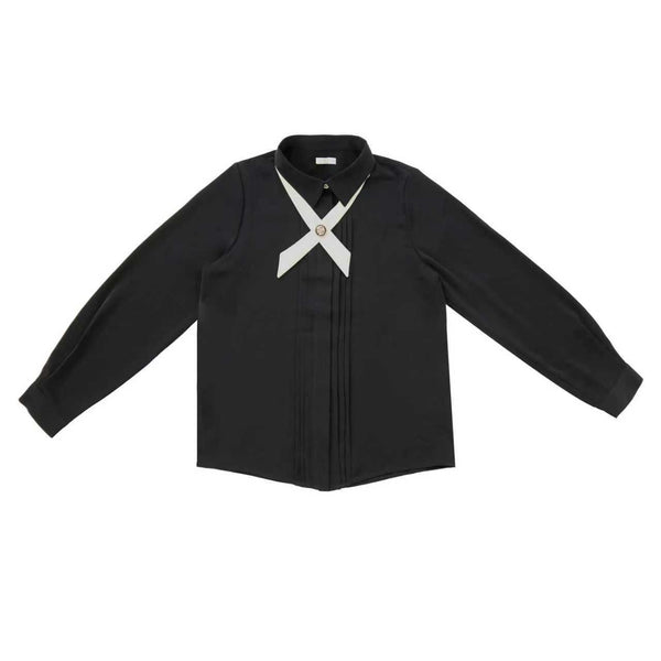Black Front Pleat Blouse
