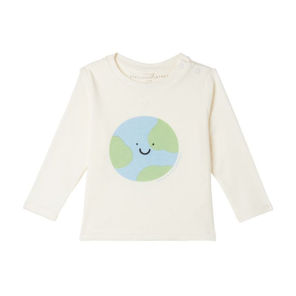 White Baby Earth Print Long Sleeve Tee