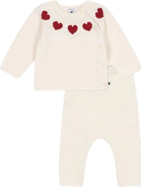 Cream and Red Baby Heart Knit Sweater and Pants Set