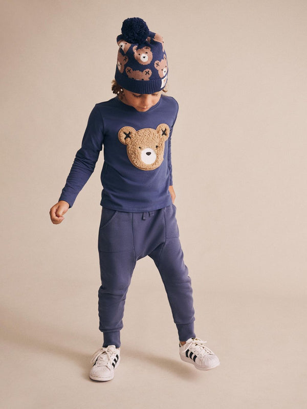 French Navy Furry Huxbear Long Sleeve Tee