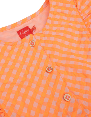 Orange Dajour Gingham Flutter Sleeves Dress